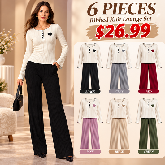 Women's Heart Embroidery Ribbed Pajama Set