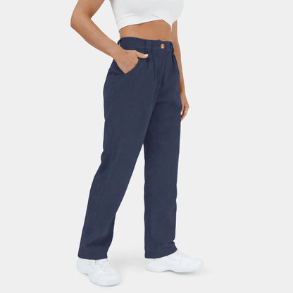 Mid Rise Button Zipper Side Pocket Corduroy Casual Pants