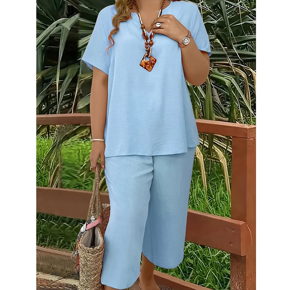 ✨ Comfy Short Sleeve Top & Wide-Leg Pants Lounge Set