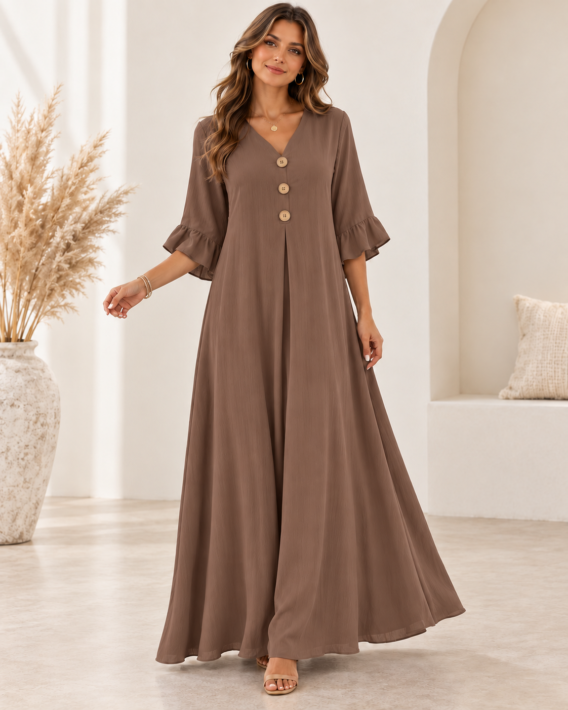 Women's V-Neck Loose Maxi Dress – Flowy, Soft & Comfortable