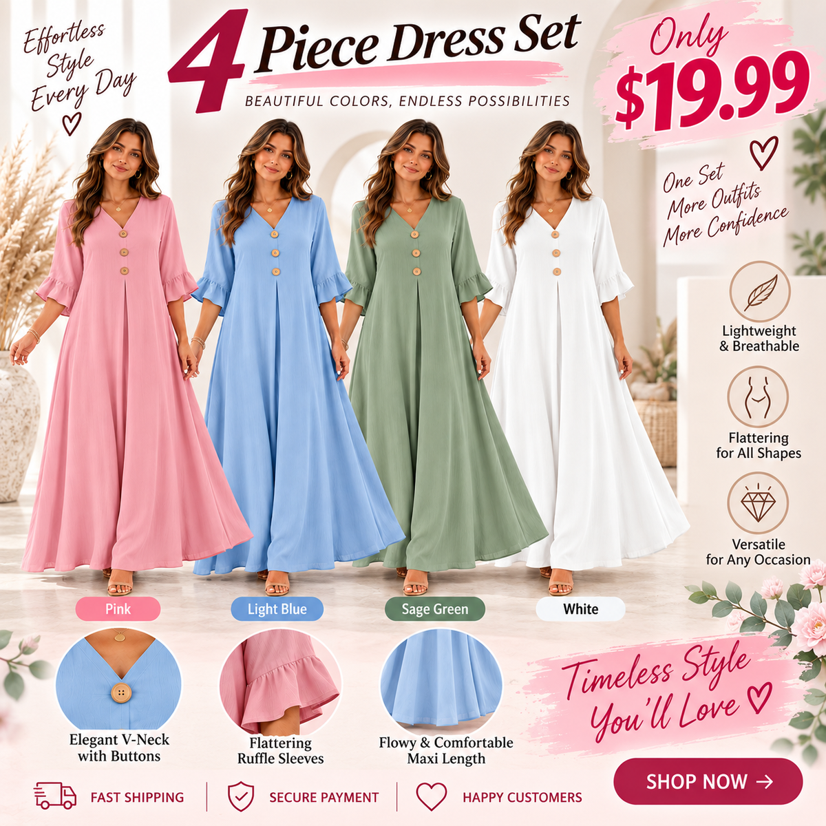 Women's V-Neck Loose Maxi Dress – Flowy, Soft & Comfortable
