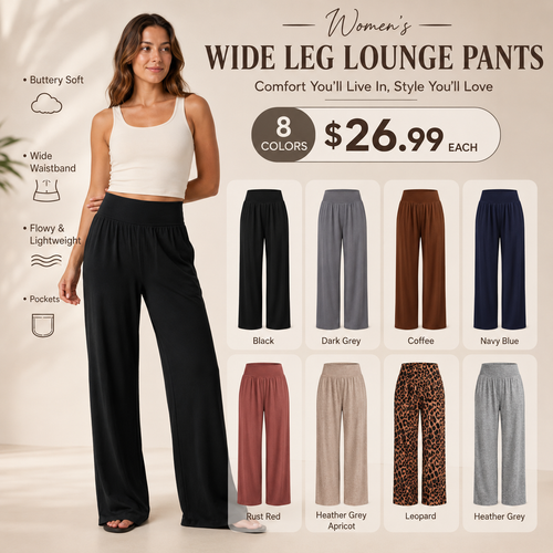 Wide Leg Lounge After-Work Pants, Women High-Waisted Casual Yoga Pants with Pockets