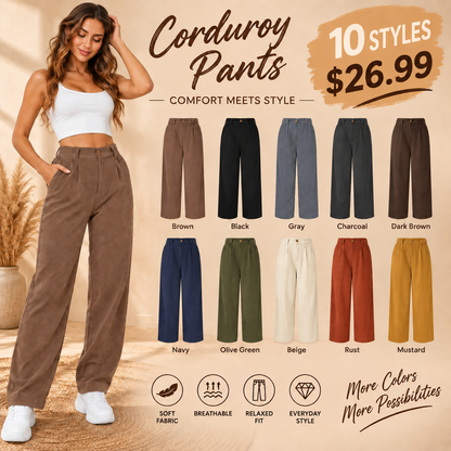 Mid Rise Button Zipper Side Pocket Corduroy Casual Pants