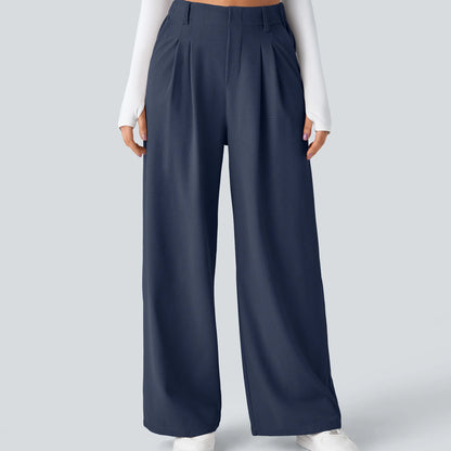High Waisted Pocket Wide Leg Waffle Work Pants