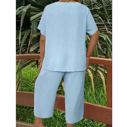 ✨ Comfy Short Sleeve Top & Wide-Leg Pants Lounge Set