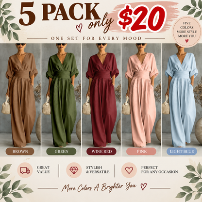 Women's V-Neck High Waist Wide Leg Jumpsuit