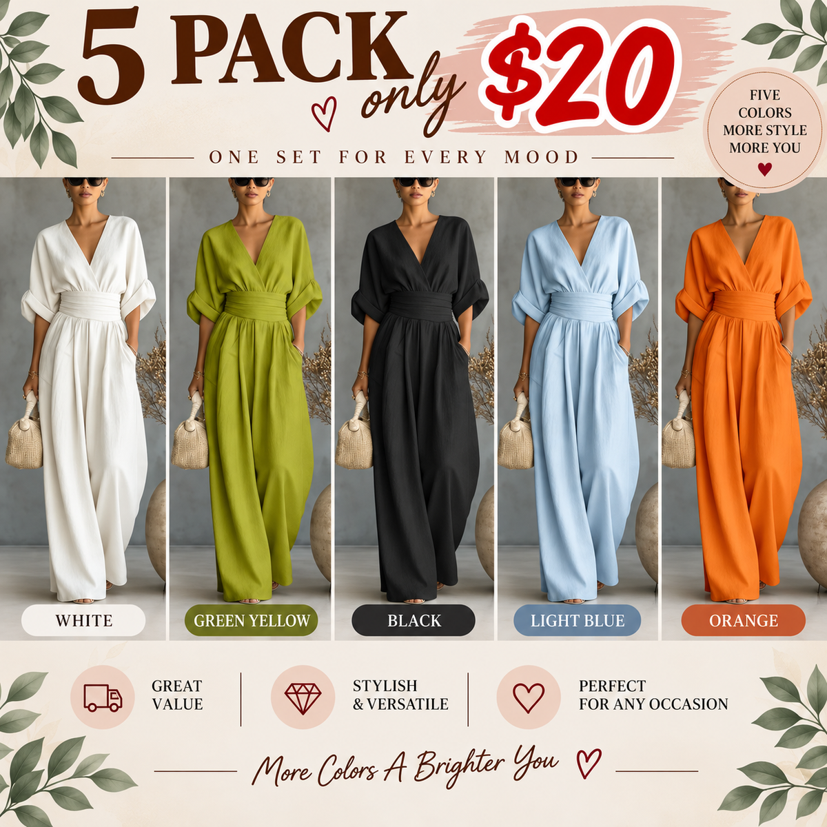 Women's V-Neck High Waist Wide Leg Jumpsuit
