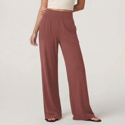 Wide Leg Lounge After-Work Pants, Women High-Waisted Casual Yoga Pants with Pockets