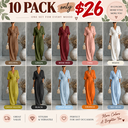 Women's V-Neck High Waist Wide Leg Jumpsuit