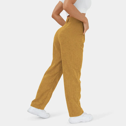 Mid Rise Button Zipper Side Pocket Corduroy Casual Pants