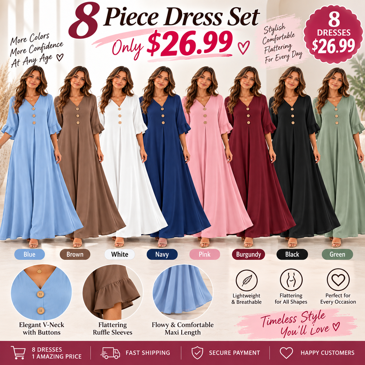 Women's V-Neck Loose Maxi Dress – Flowy, Soft & Comfortable