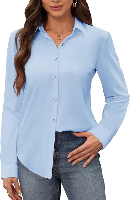 Women's Stain Shield Dress Shirts Wrinkle Free Long Sleeve Shirts Solid Work Business Button Down Shirts