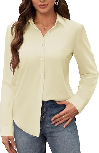 Women's Stain Shield Dress Shirts Wrinkle Free Long Sleeve Shirts Solid Work Business Button Down Shirts