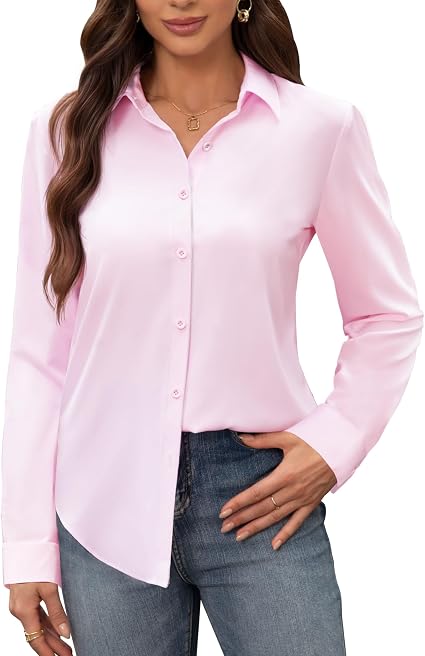 Women's Stain Shield Dress Shirts Wrinkle Free Long Sleeve Shirts Solid Work Business Button Down Shirts