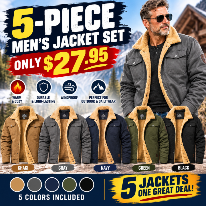 Men's Sherpa-Lined Trucker Jacket – Fleece Cotton Coat in Khaki