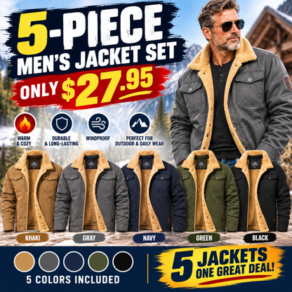 Men's Sherpa-Lined Trucker Jacket – Fleece Cotton Coat in Khaki