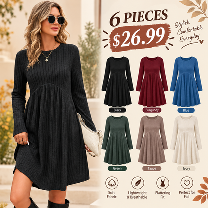 Women's Ribbed Knit A-Line Midi Dress