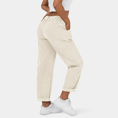 Mid Rise Button Zipper Side Pocket Corduroy Casual Pants