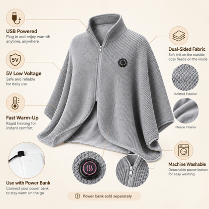 Wearable Heated Shawl 3 Heat Levels Portable Thermal Wrap