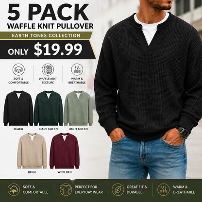 Men's Layered Comfort Waffle Knit Pullover – Soft Thermal Long Sleeve Sweater