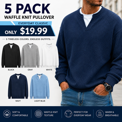 Men's Layered Comfort Waffle Knit Pullover – Soft Thermal Long Sleeve Sweater