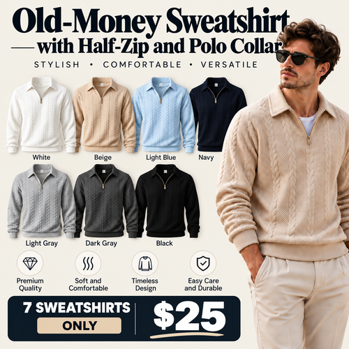🐊Old-Money Sweatshirt  with Half-Zip and Polo Collar🔥