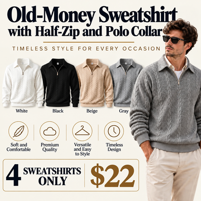 🐊Old-Money Sweatshirt  with Half-Zip and Polo Collar🔥