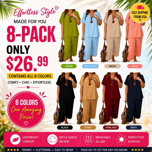 ✨ Comfy Short Sleeve Top & Wide-Leg Pants Lounge Set