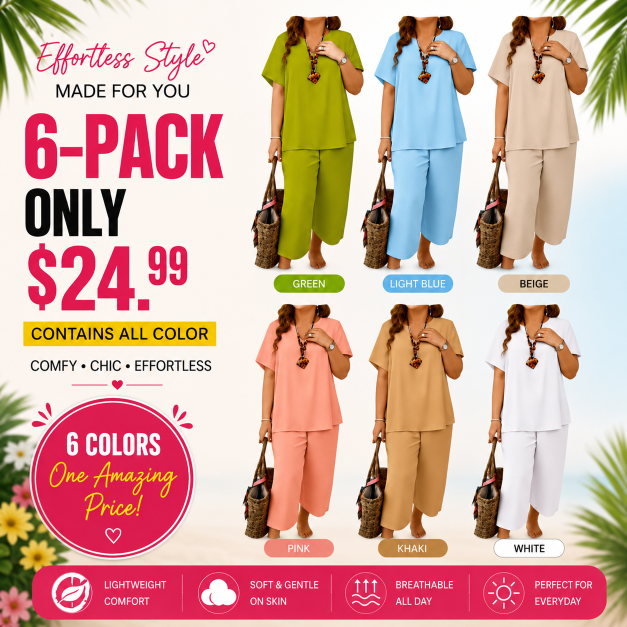✨ Comfy Short Sleeve Top & Wide-Leg Pants Lounge Set