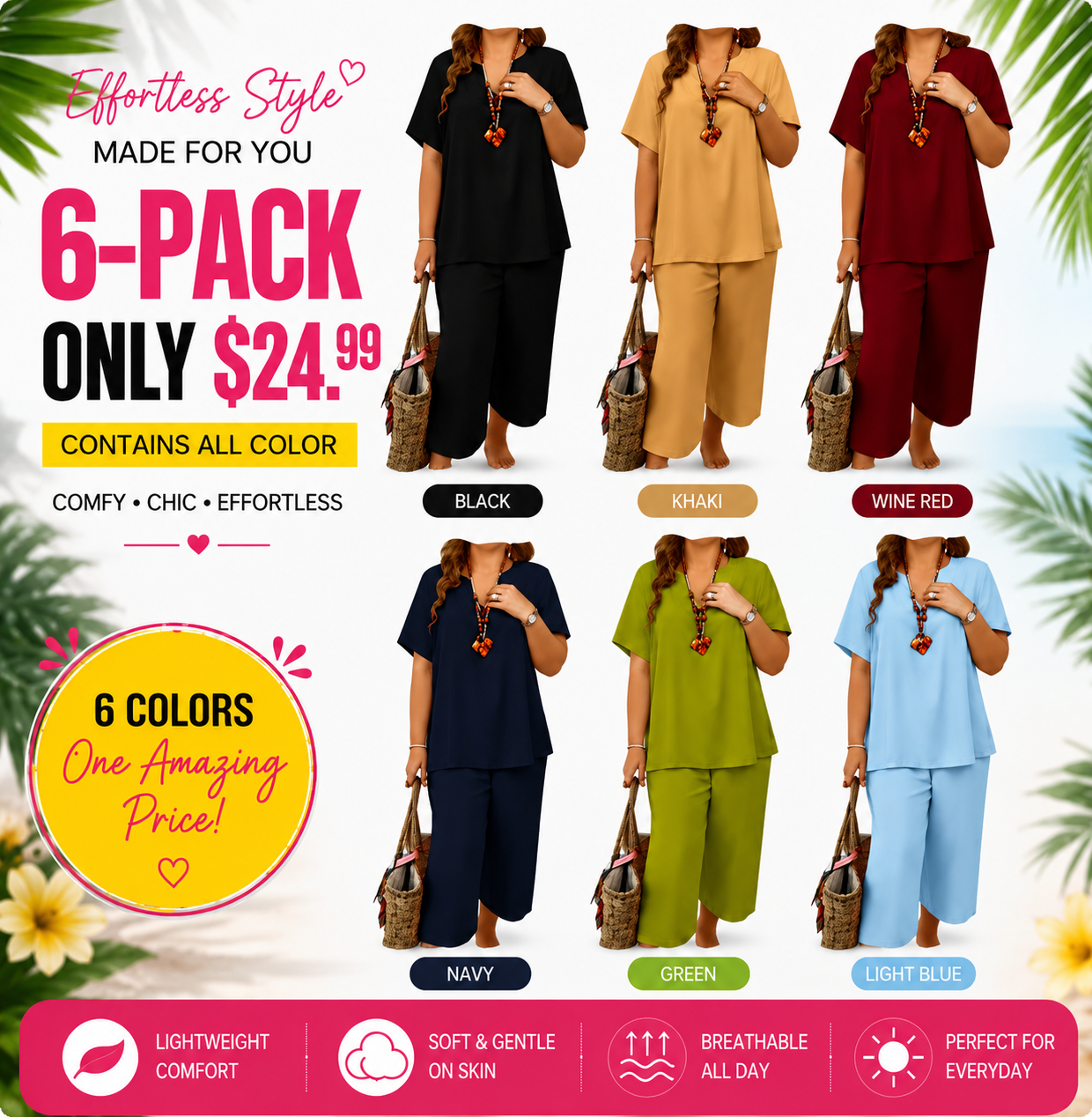✨ Comfy Short Sleeve Top & Wide-Leg Pants Lounge Set