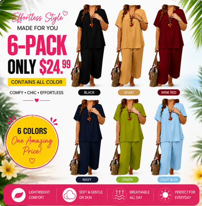 ✨ Comfy Short Sleeve Top & Wide-Leg Pants Lounge Set