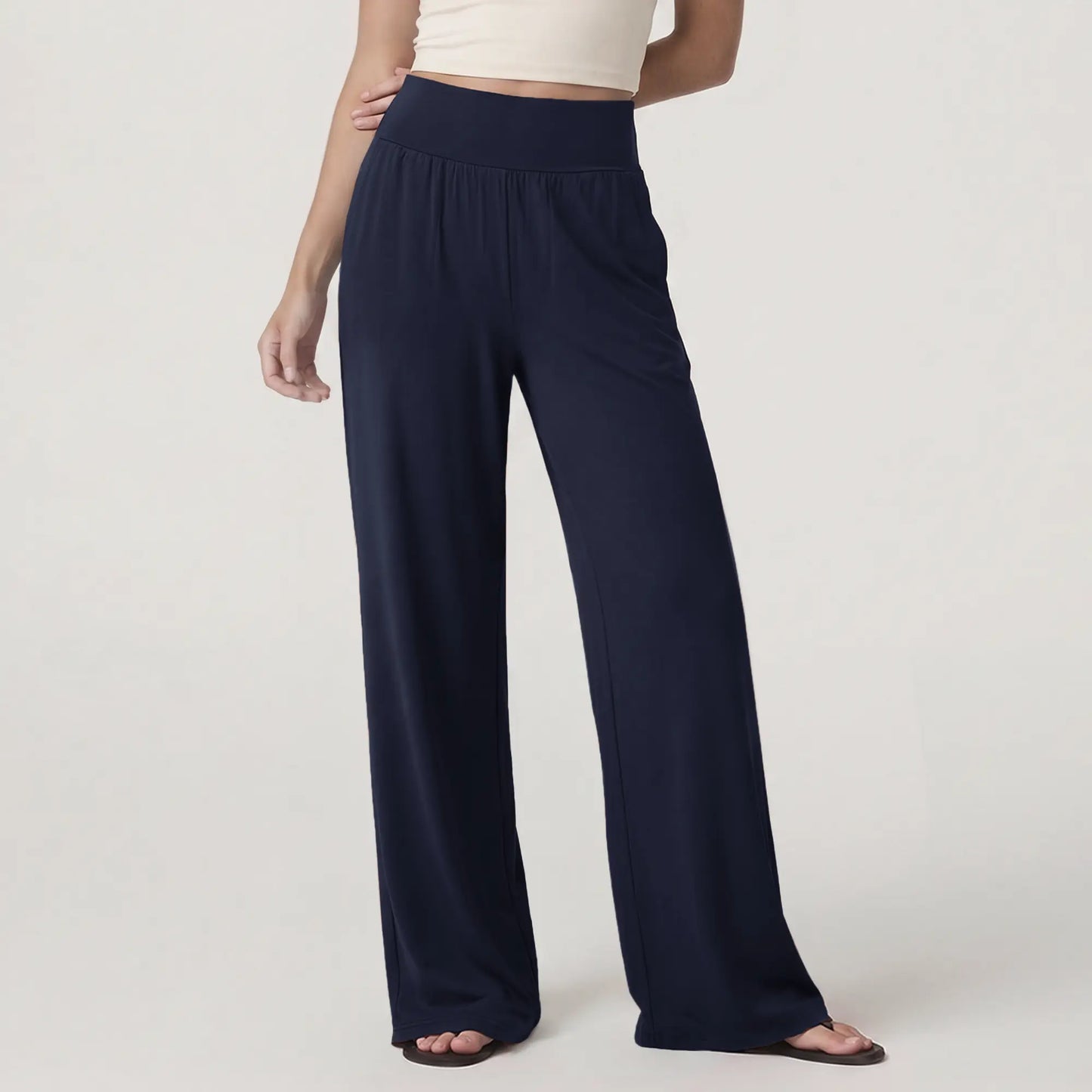 Wide Leg Lounge After-Work Pants, Women High-Waisted Casual Yoga Pants with Pockets