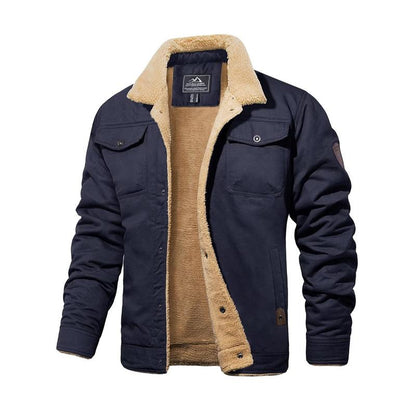 Men's Sherpa-Lined Trucker Jacket – Fleece Cotton Coat in Khaki