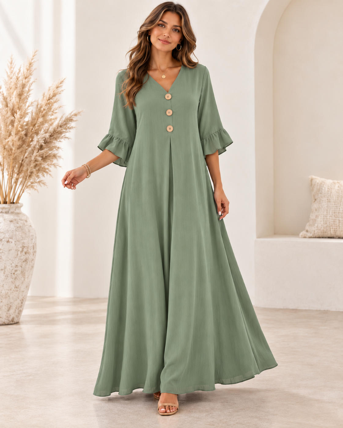 Women's V-Neck Loose Maxi Dress – Flowy, Soft & Comfortable
