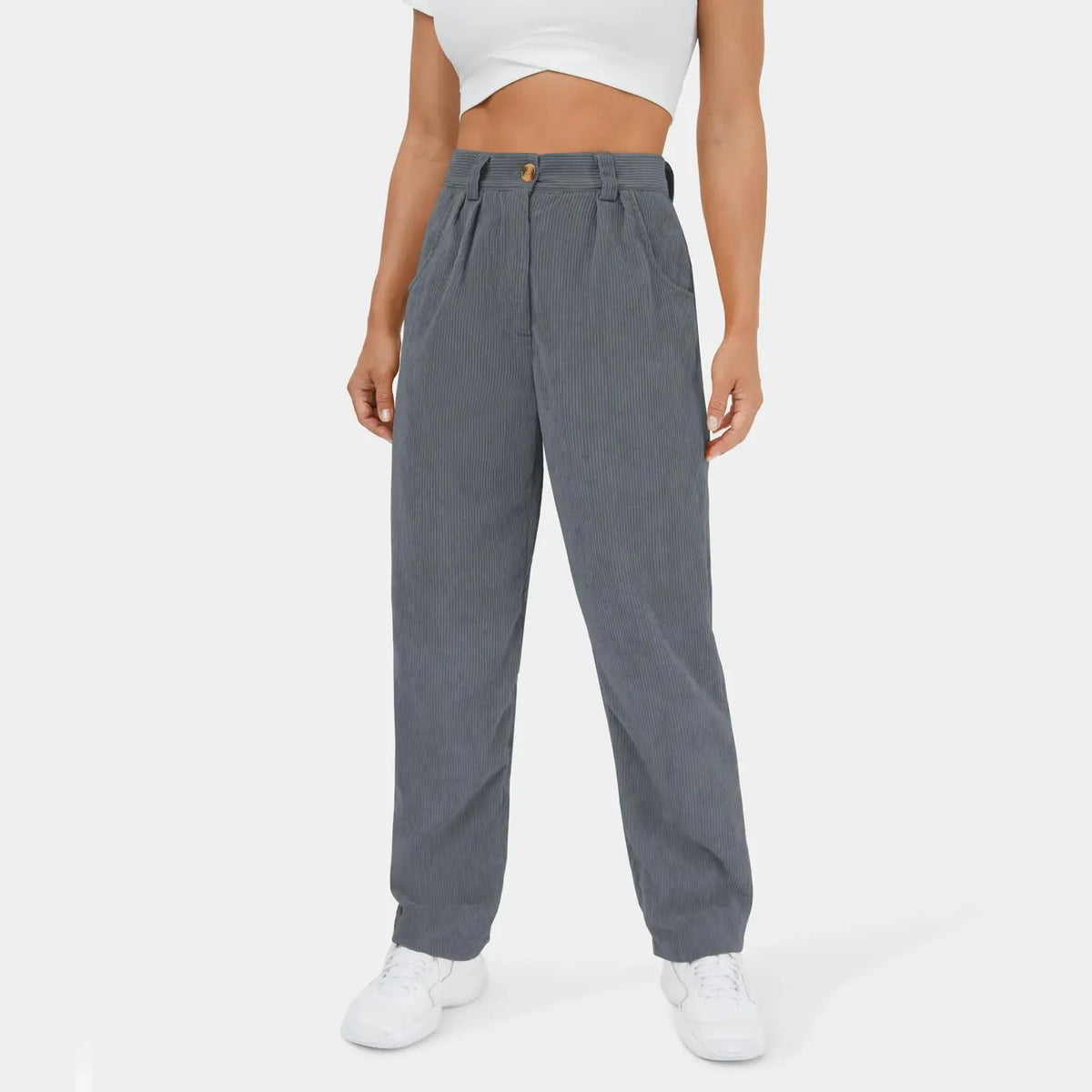 Mid Rise Button Zipper Side Pocket Corduroy Casual Pants