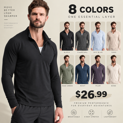 Fitted Performance Quarter Zip | Breathable Lightweight All-Day Athletic Pullover