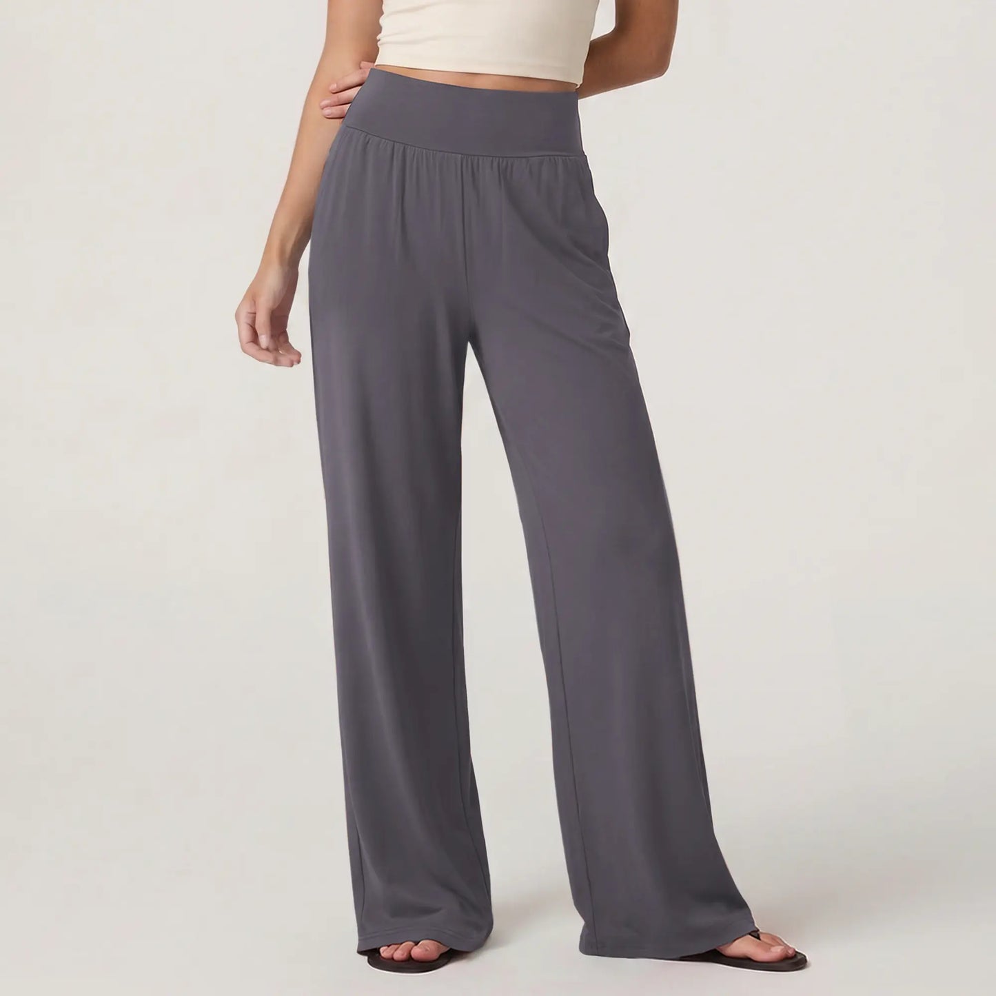 Wide Leg Lounge After-Work Pants, Women High-Waisted Casual Yoga Pants with Pockets