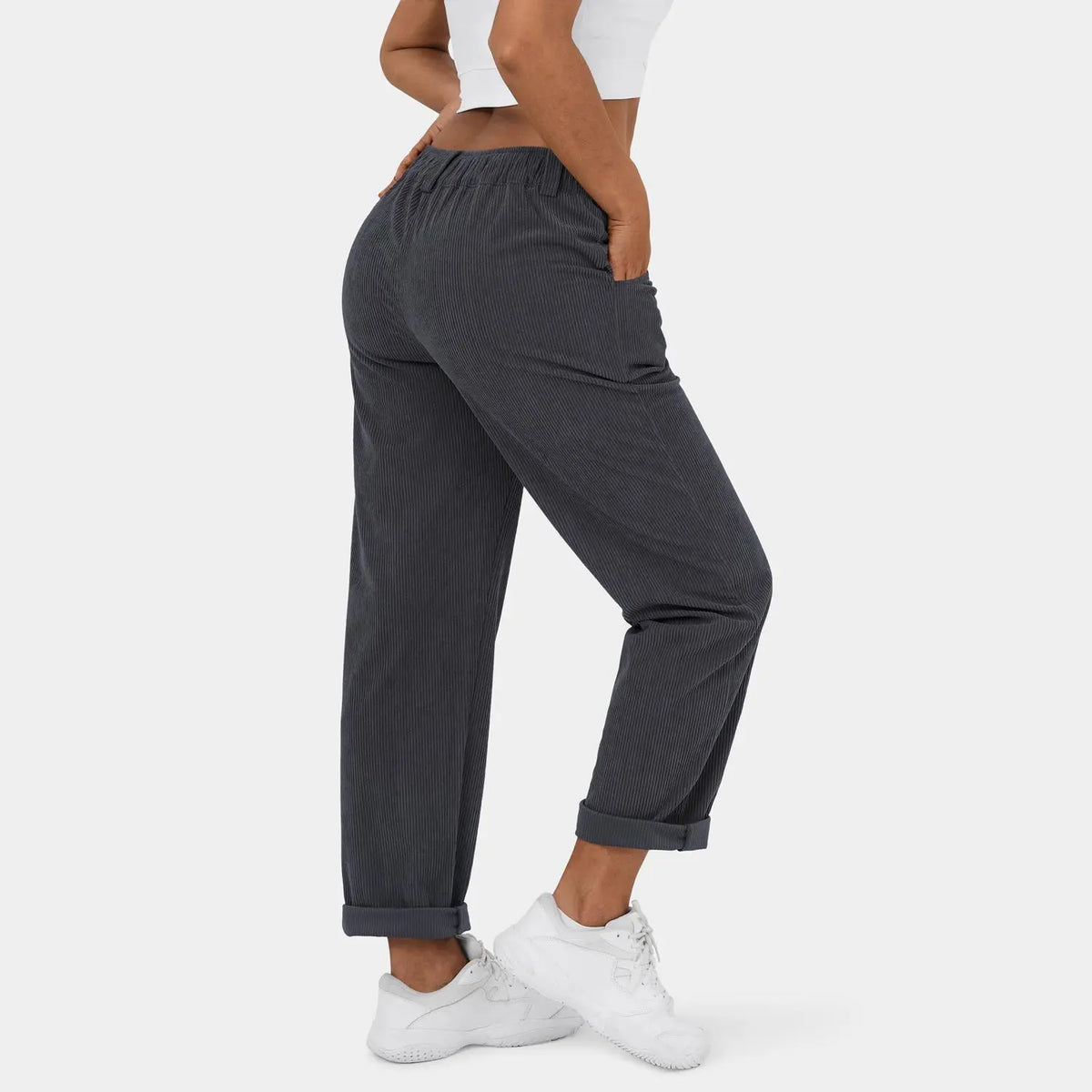Mid Rise Button Zipper Side Pocket Corduroy Casual Pants