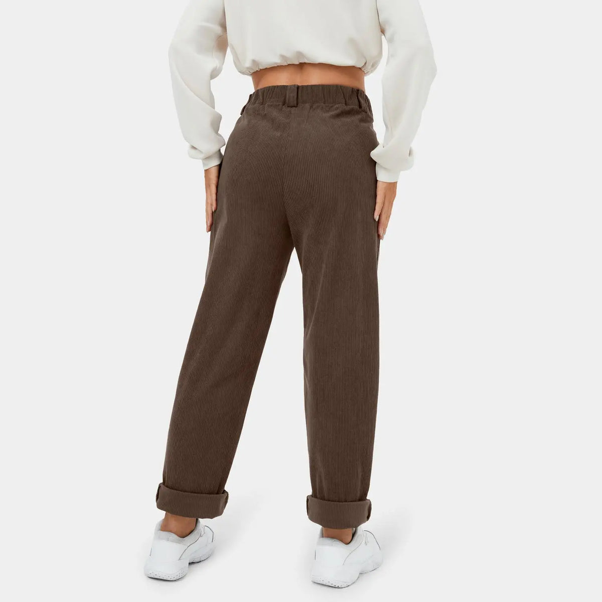 Mid Rise Button Zipper Side Pocket Corduroy Casual Pants