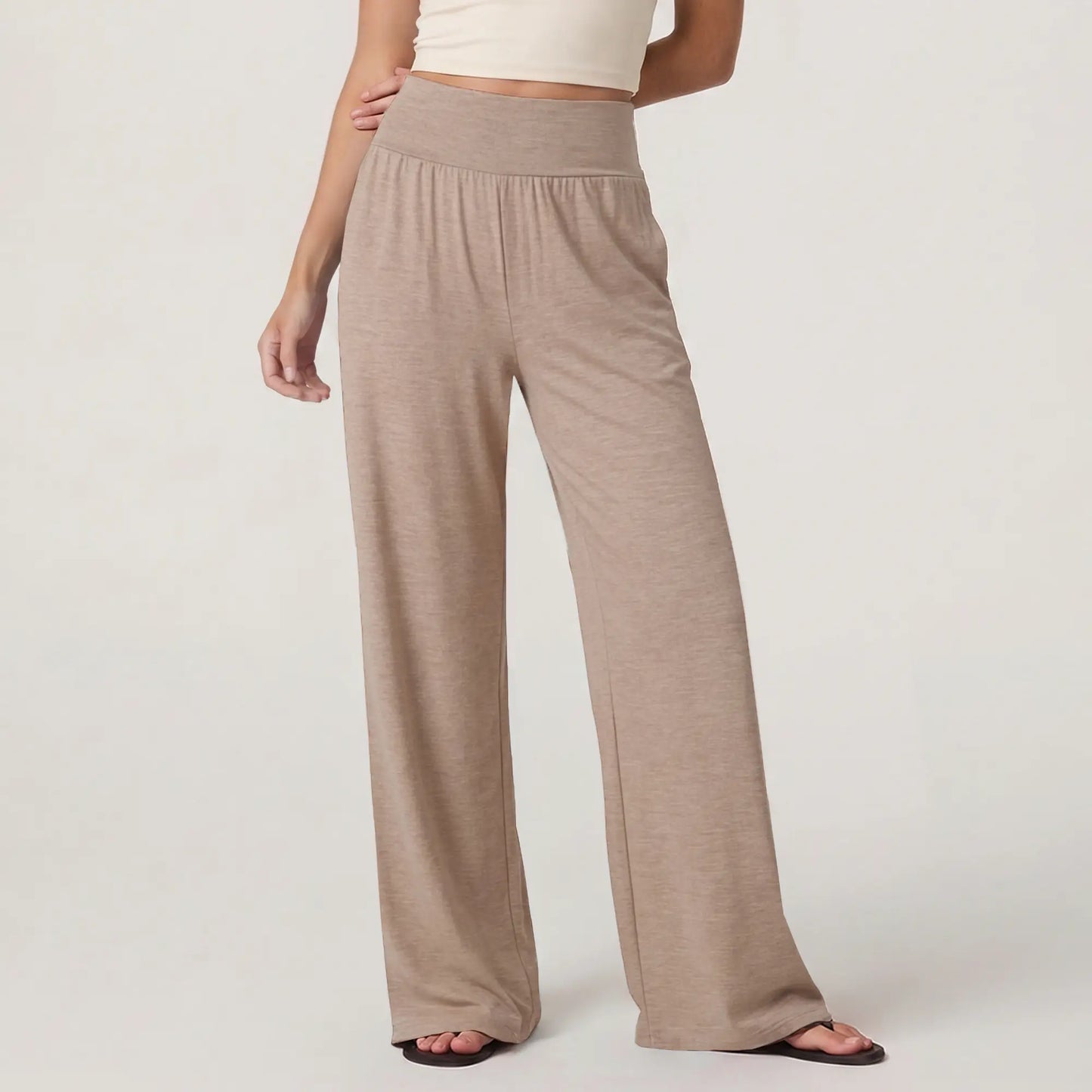 Wide Leg Lounge After-Work Pants, Women High-Waisted Casual Yoga Pants with Pockets