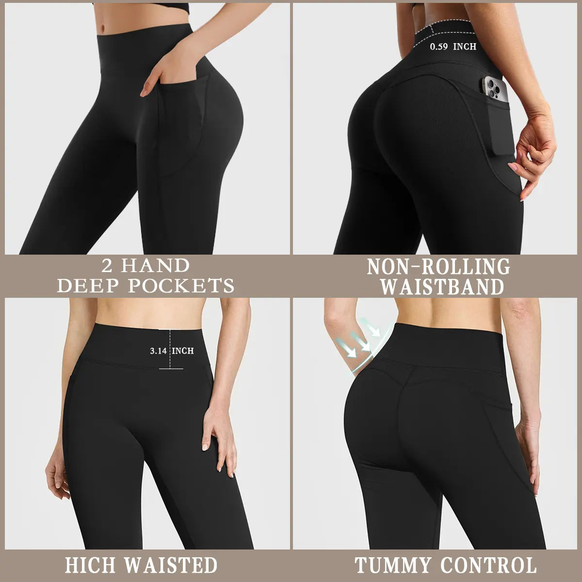 Women's High Waisted Flare Yoga Pants with Pockets – Soft Stretch Bootcut Leggings
