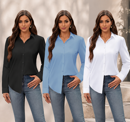 Women's Stain Shield Dress Shirts Wrinkle Free Long Sleeve Shirts Solid Work Business Button Down Shirts