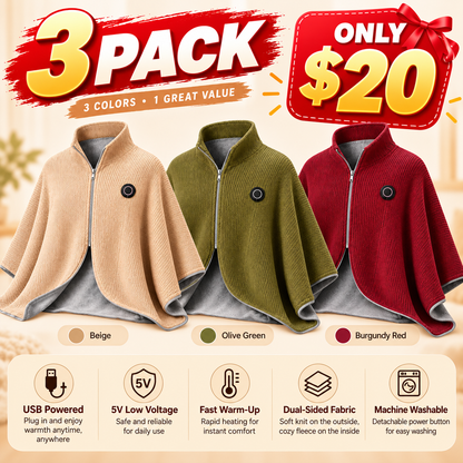 Wearable Heated Shawl 3 Heat Levels Portable Thermal Wrap