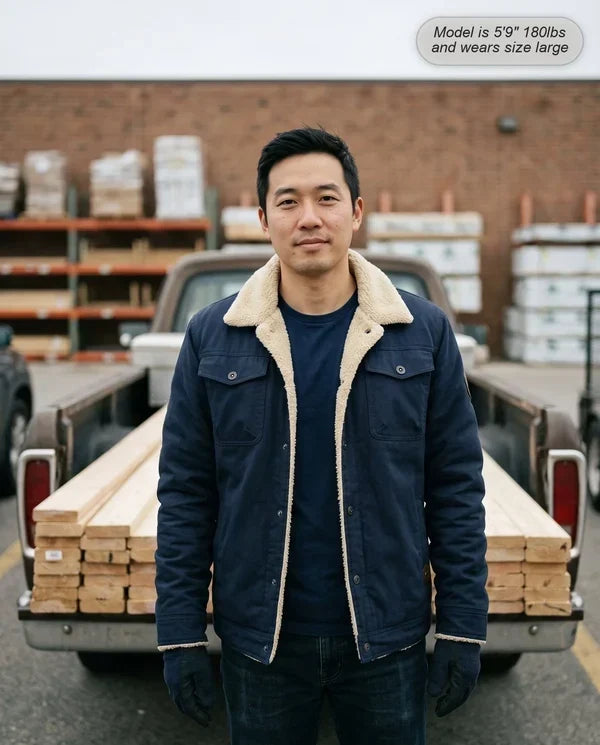 Men's Sherpa-Lined Trucker Jacket – Fleece Cotton Coat in Khaki
