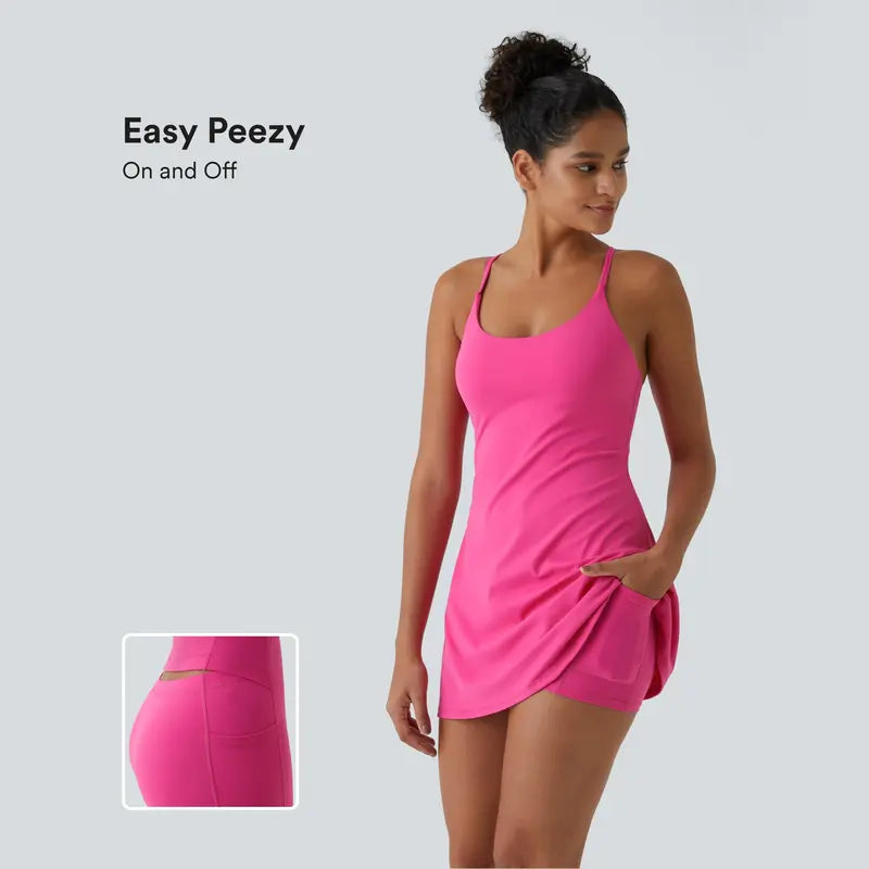 🔥Trending Now | Plush Backless Active Dress with Built-In Shorts