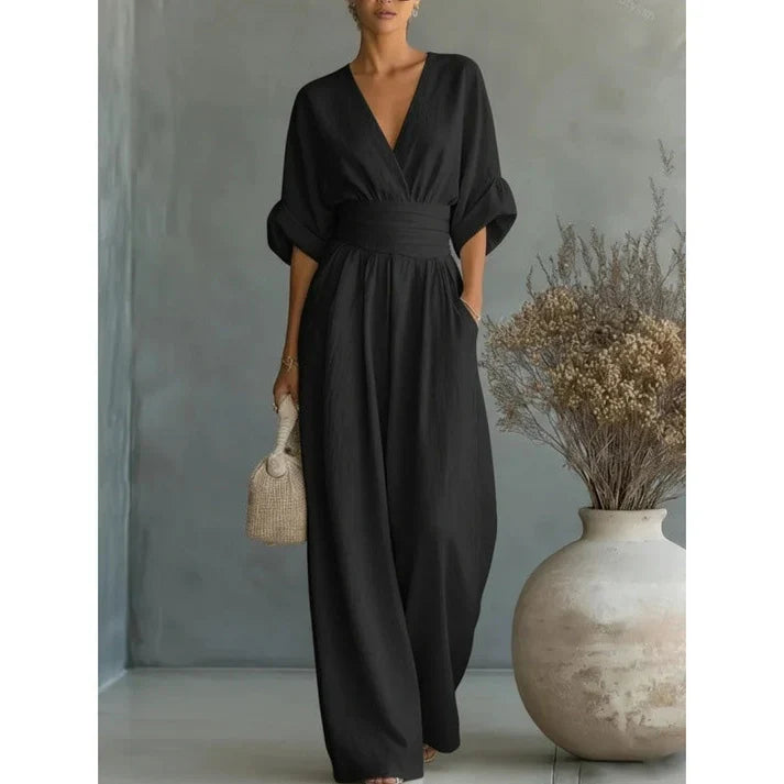 Women's V-Neck High Waist Wide Leg Jumpsuit