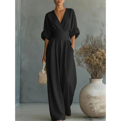 Women's V-Neck High Waist Wide Leg Jumpsuit